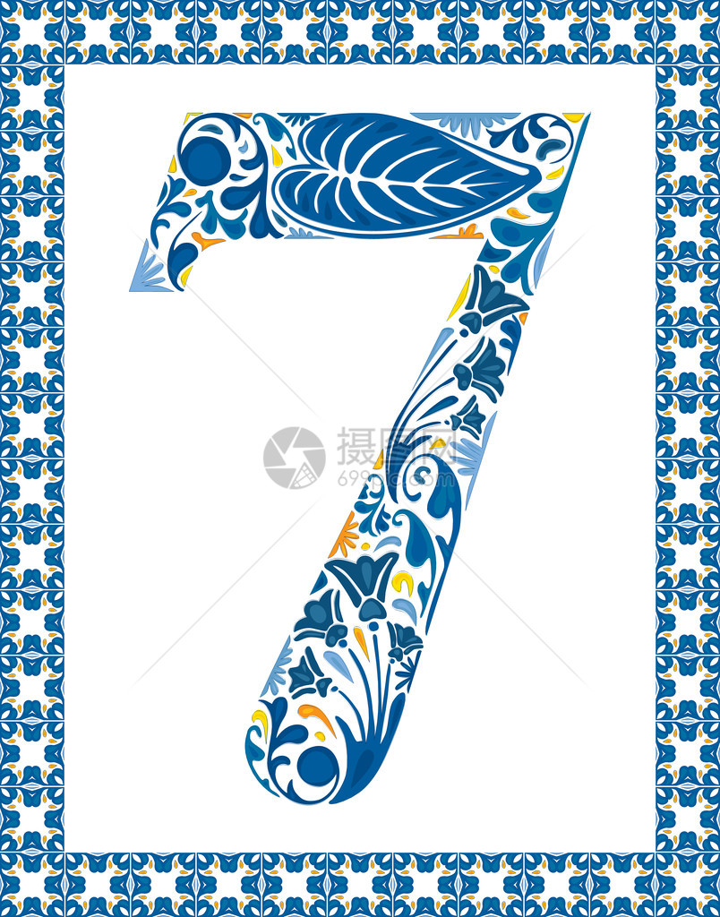 葡萄牙瓷砖制成的框架中的蓝色花卉编号7图片