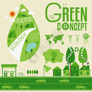 生态信息图和绿色概念背景图片