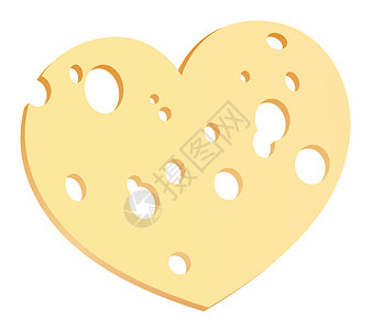 鉴赏家乳酪切片有心脏形状的孔白色背景插画