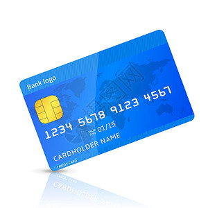 白色背景孤立的详细蓝信用卡的矢量插图以白背景图片