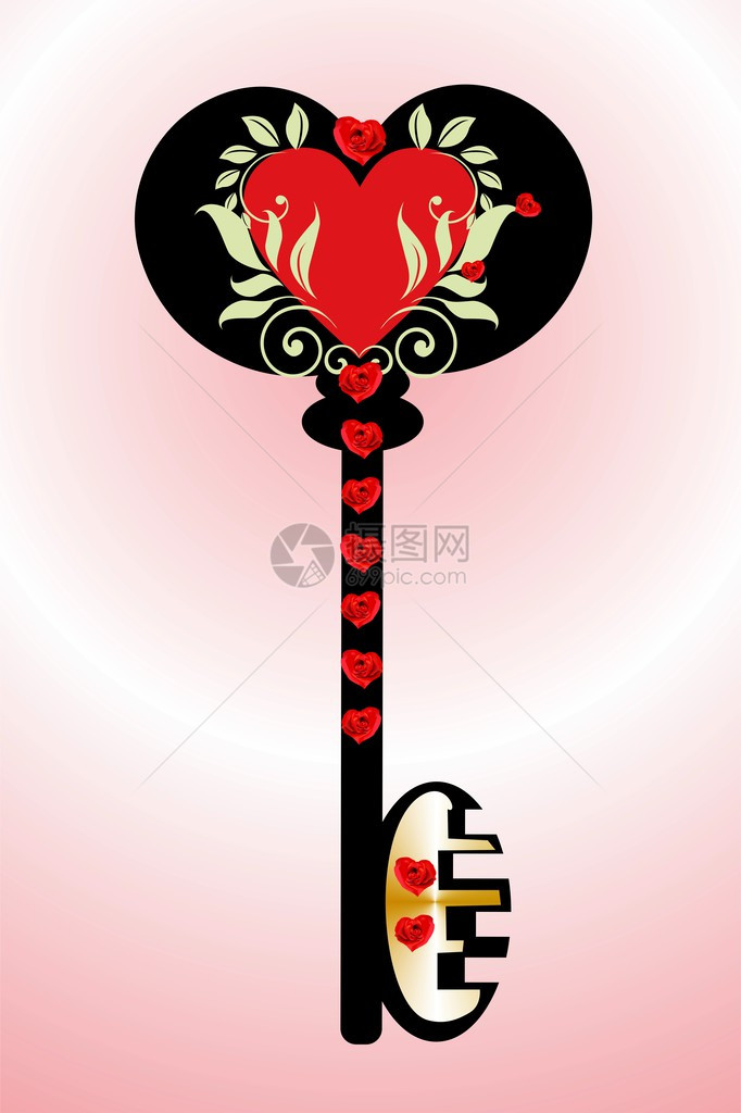 红玫瑰装饰钥匙的组成图片