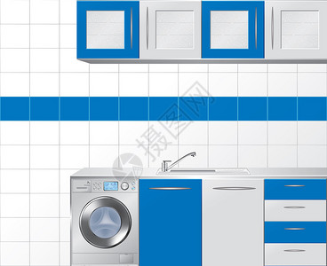 蓝色和银色模块厨房矢图片