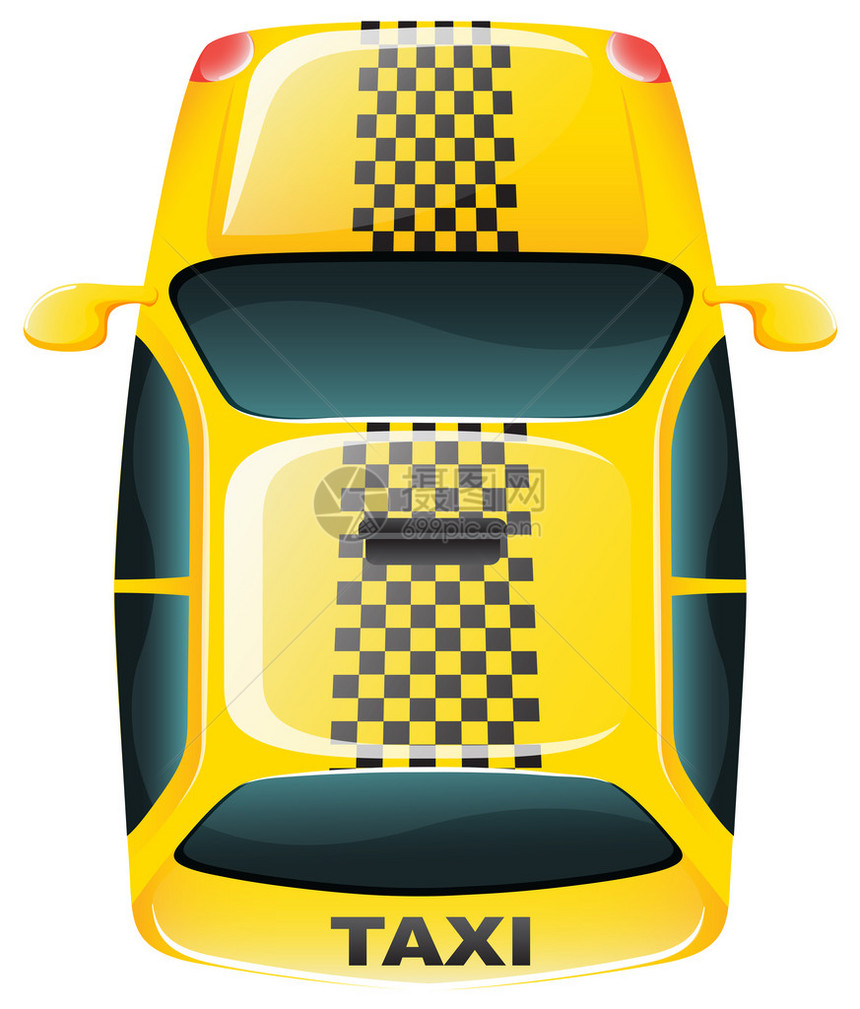 白色背景黄色出租车的顶级视图插Tim图片