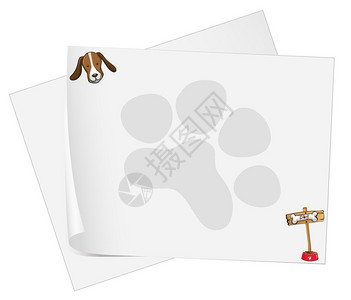 白色背景上有一只狗头的空纸模板插图图片