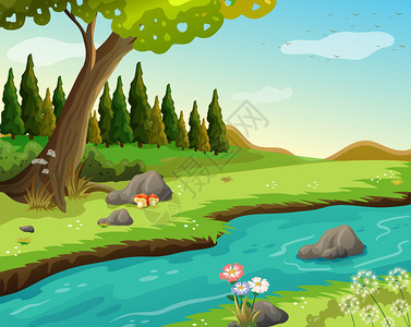 森林河流的插图图片