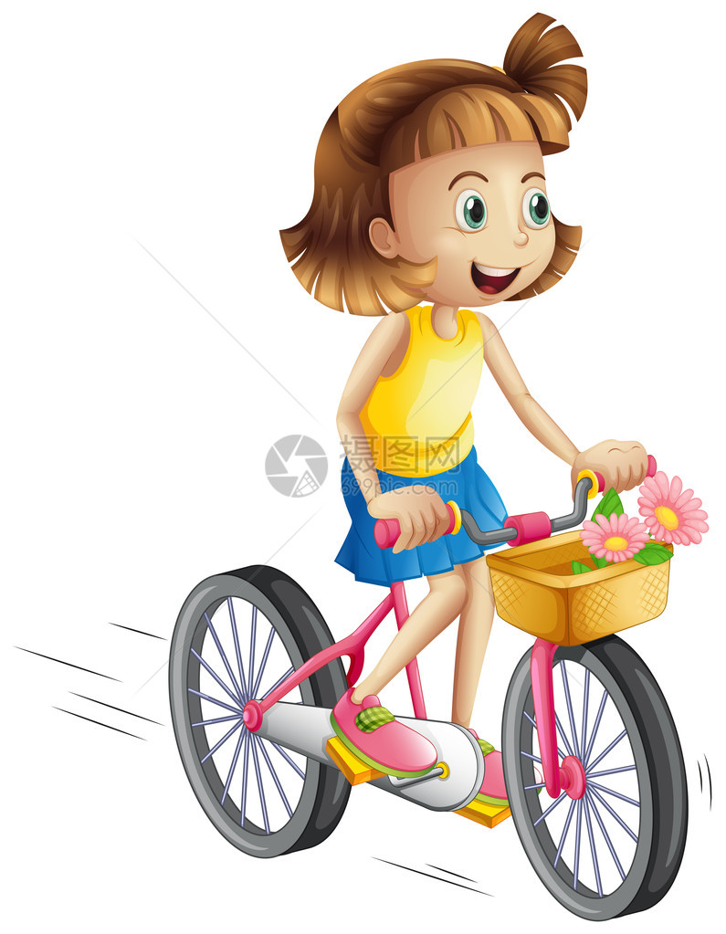 说明一个快乐的女孩骑着自行车骑着白图片
