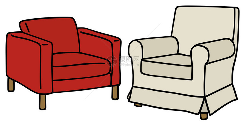 手绘红白扶手椅图片