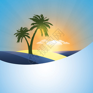 南佛罗里达海滩阳光棕榈树沙子岛屿海浪抽象多彩暑假背景传单或书籍封面设计模板可自由编辑矢插画