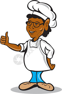 说明非洲厨师大拇指仰望边站立背景图片