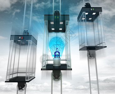 中电梯中的蓝色灯泡作为垂直运输概念插图NameBlueligh图片