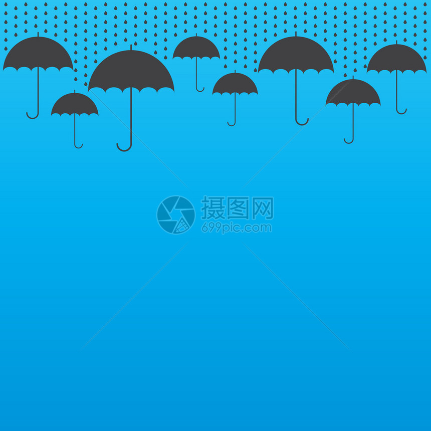 雨滴背景与雨伞矢量图图片