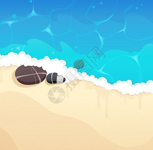 沙质海岸和鹅卵石起泡的海浪背景图片