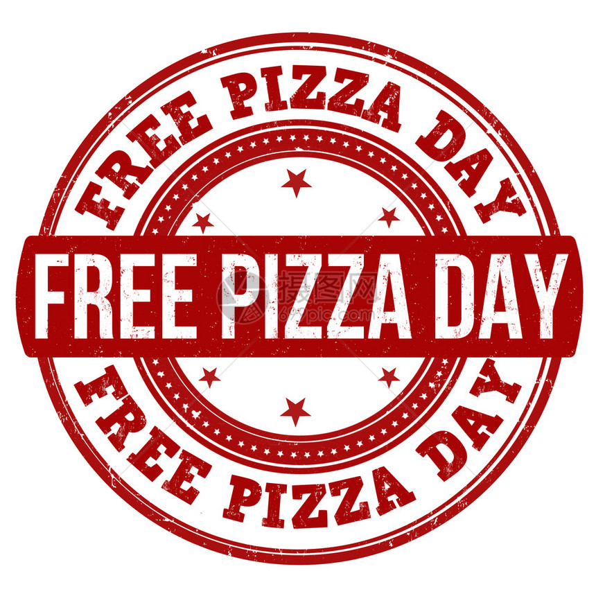 免费披萨日在白纸上贴橡皮印图片