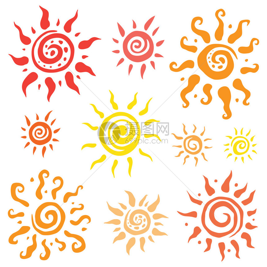 太阳符号集合矢量手绘插图图片