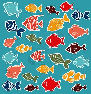 蓝色背景下的鱼设计矢量图图片