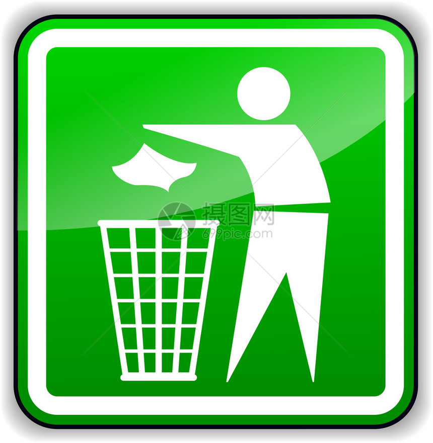 扔掉垃圾绿色标志的矢量插图图片
