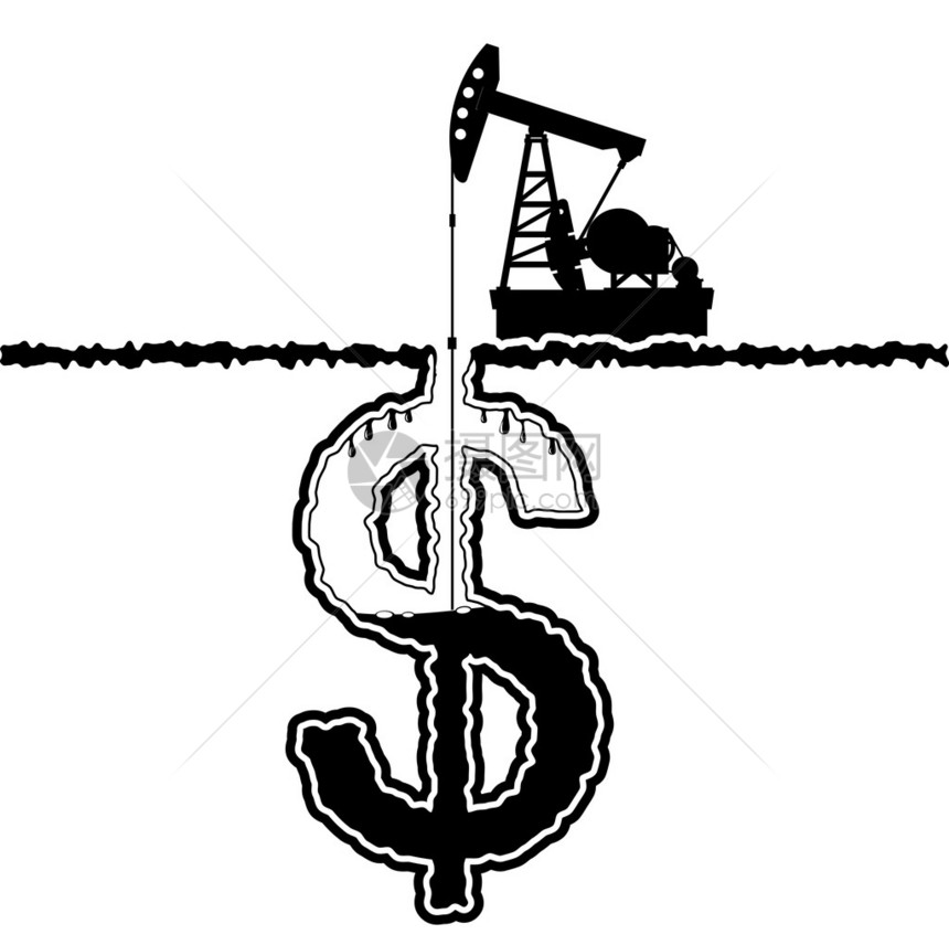石油泵和美元形式的油井的轮光图白种图片