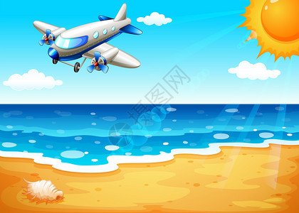 一架飞机在海滩上的插图图片