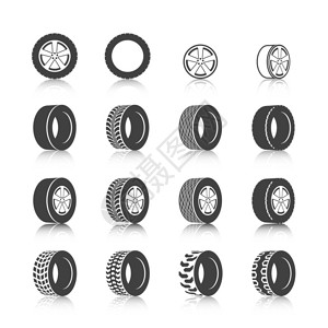 杜兰戈汽车商店车轮机磁盘和轮胎制造检查与替换黑图标的混合换黑图标设置了插画
