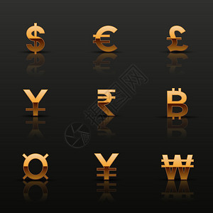 黄金货币图标设置矢量图图片