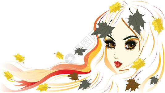 抽象的秋姑娘白发枫叶背景图片