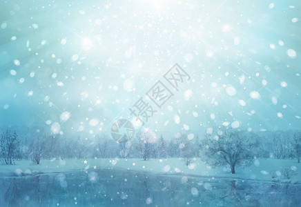 尚湖冬景冬季场景降雪背景插画