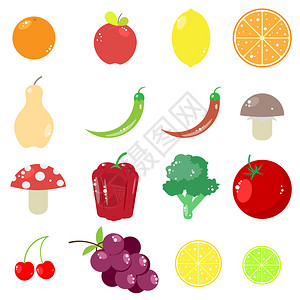 白色背景上不同的卡通水果和蔬菜图片
