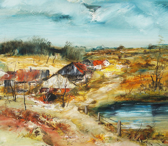 村边的风景油画背景图片