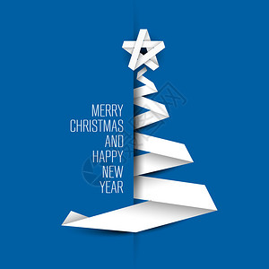 用纸条制成的简单蓝色矢量圣诞树背景图片