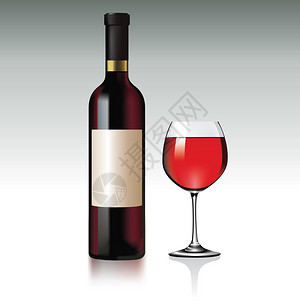 红葡萄酒瓶和玻璃矢量图图片