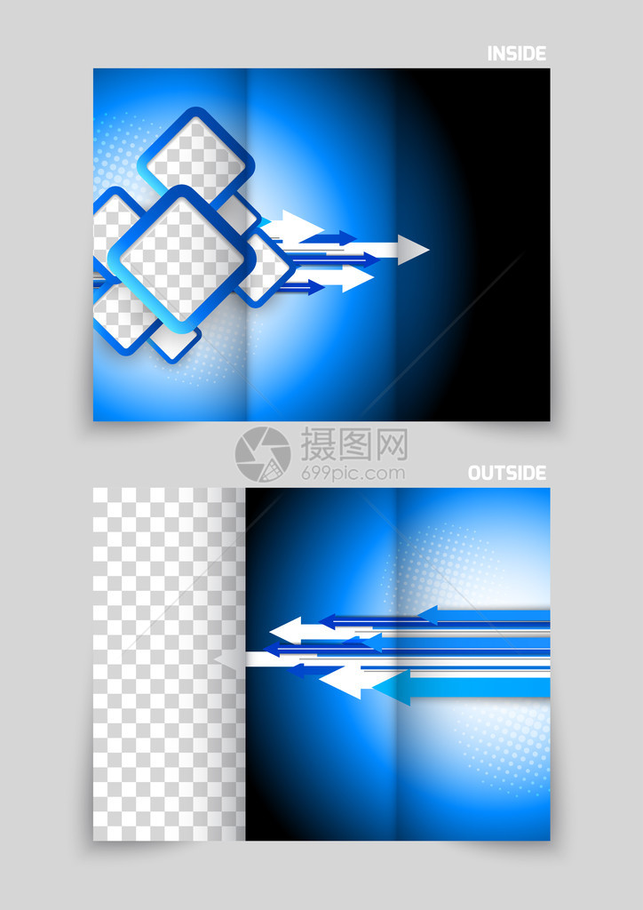 使用箭头和方形的蓝色三重小图片