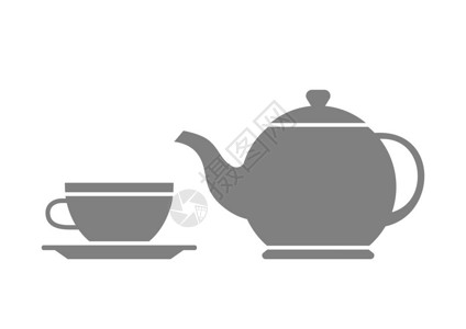 白色背景上的灰色茶壶和茶杯图片