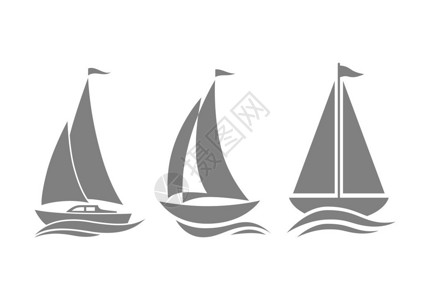 白色背景上的灰色帆船图标图片