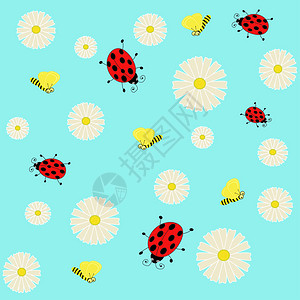 小白菊野草蜜蜂和小雏菊的蜜插画