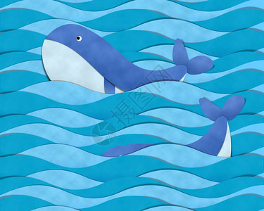 海上蓝鲸剪纸图片