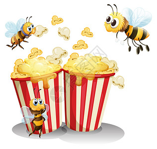 蜜蜂和爆米花的插图图片