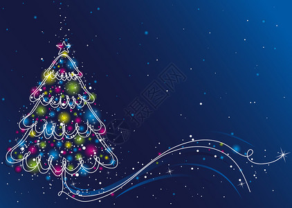蓝色背景上的圣诞树矢量图图片