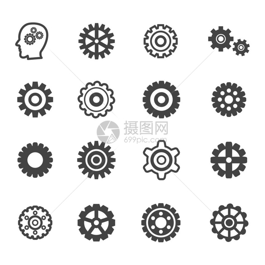 齿轮图标单声道矢量符号图片