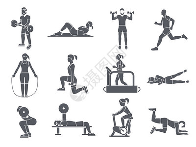 Gym体育锻炼健身体重减瘦和健康生活方式图标图片