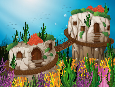珊瑚贝桥水下两个洞穴的插图插画
