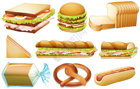 不同种类的面包的插图图片