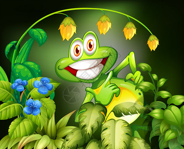 一只青蛙和花的插图图片