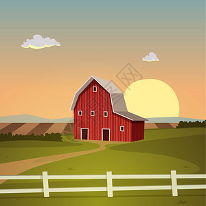 农场背景卡通矢量图图片