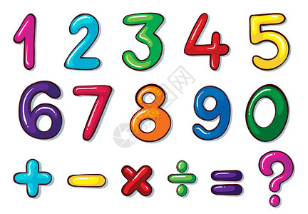 白背景上的多彩数字和数学操作的插图图片
