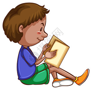 一个男孩读书的插图图片
