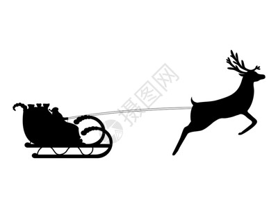 圣诞老人在驯鹿的安全带上乘坐雪橇图片
