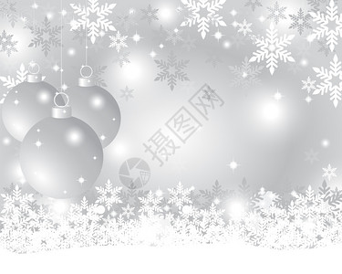 银色圣诞背景与圣诞球和雪花图片