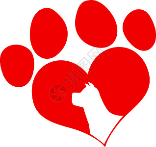 红色的爱Paw打印与狗头印相合Silh背景图片