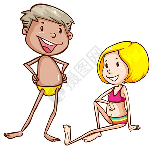 一个男人和一个女人穿着泳衣的插图背景图片