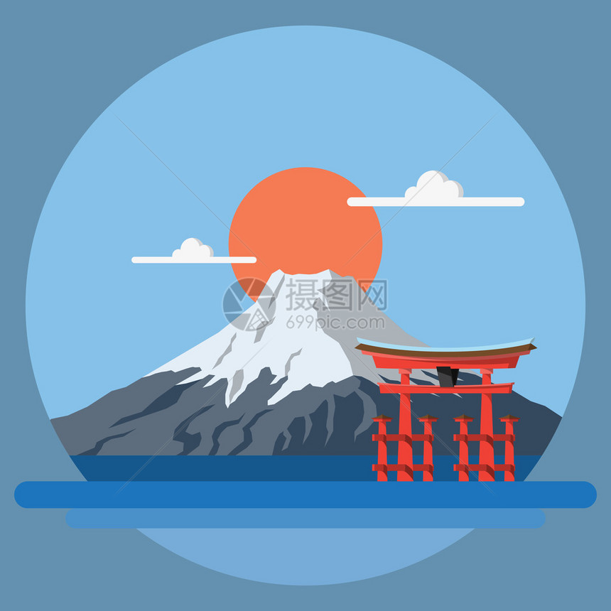 日本插画矢量的平面设计景观图片